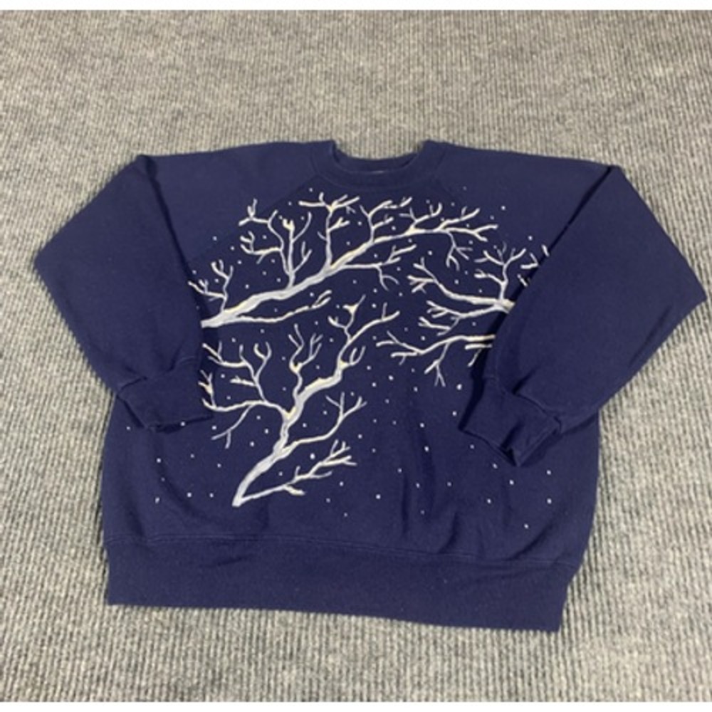 VTG Basset Walker Sweatshirt Adult Large Blue Painted Trees Art Retro 90s Crew
